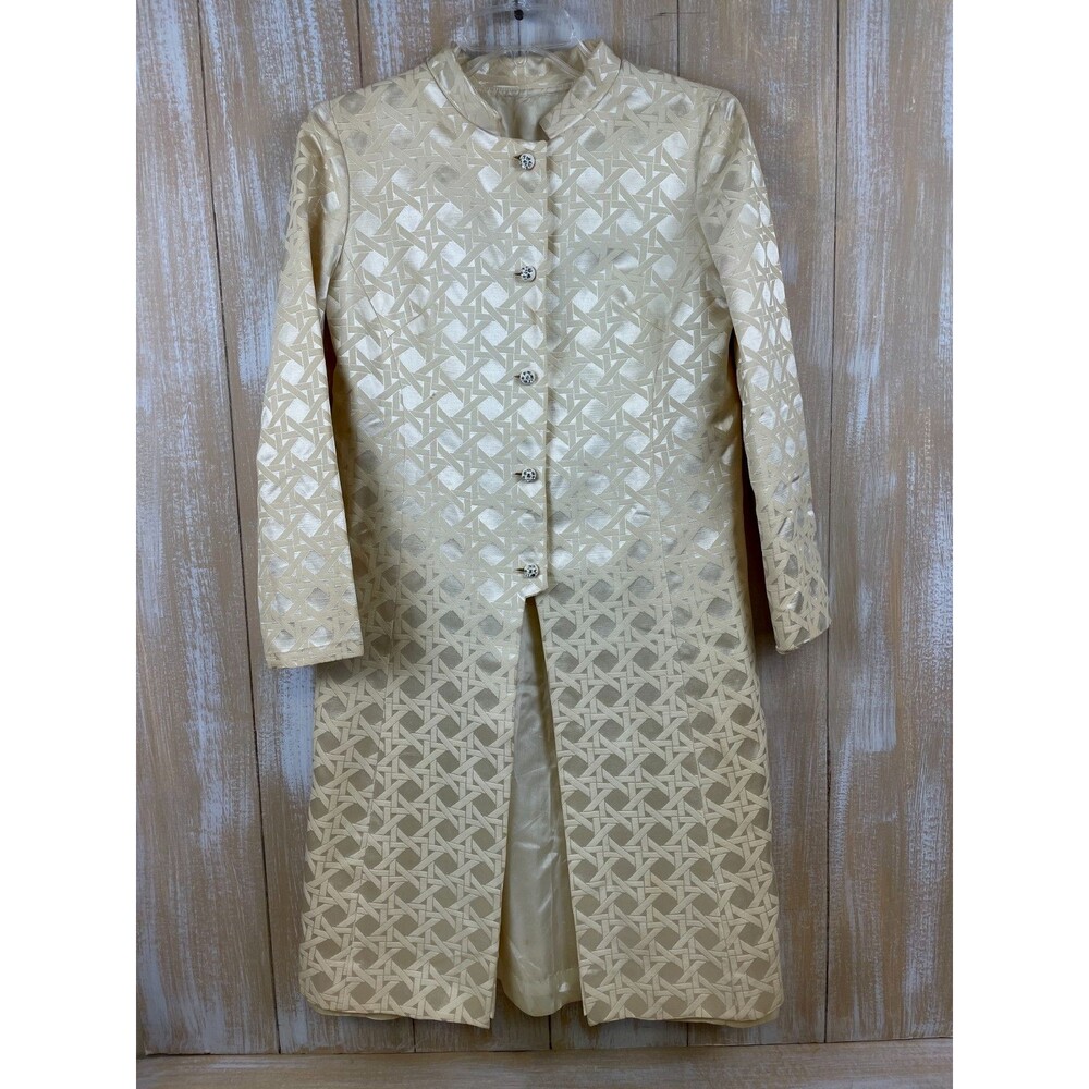 Vintage Pat Richards Cream Geometric Evening Jacket w/Rhinestone Buttons Size 7